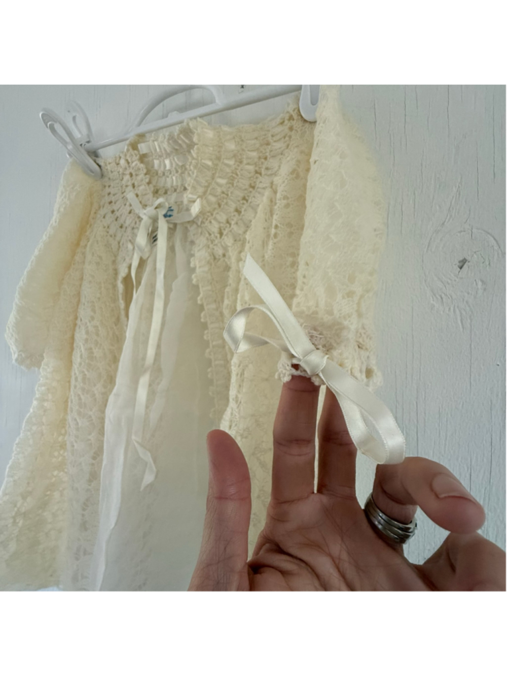 Vintage Saks Fifth Avenue Wool Silk Lace Baby Cardigan Coat Cream 0-3 months - Picture 6 of 8